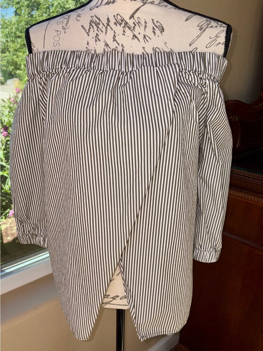 Striped Off-Shoulder Black and White Blouse